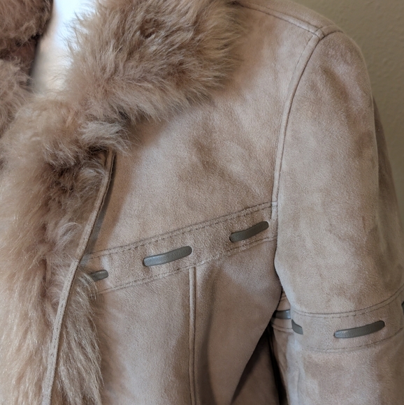 Vintage Y2K Penny Lane Faux Suede Faux Fur Trim Coat - Picture 5 of 11